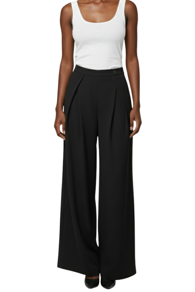 Arave Women's Loose Wide-Leg Pants With Metal Waist Trim And Symmetrical Structure Hover Image