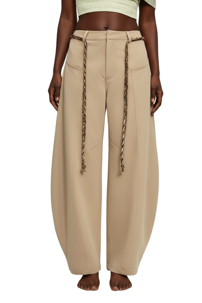 Arave Women's Casual Khaki Long Pants: Woven Fabric With Zipper Detail Hover Image