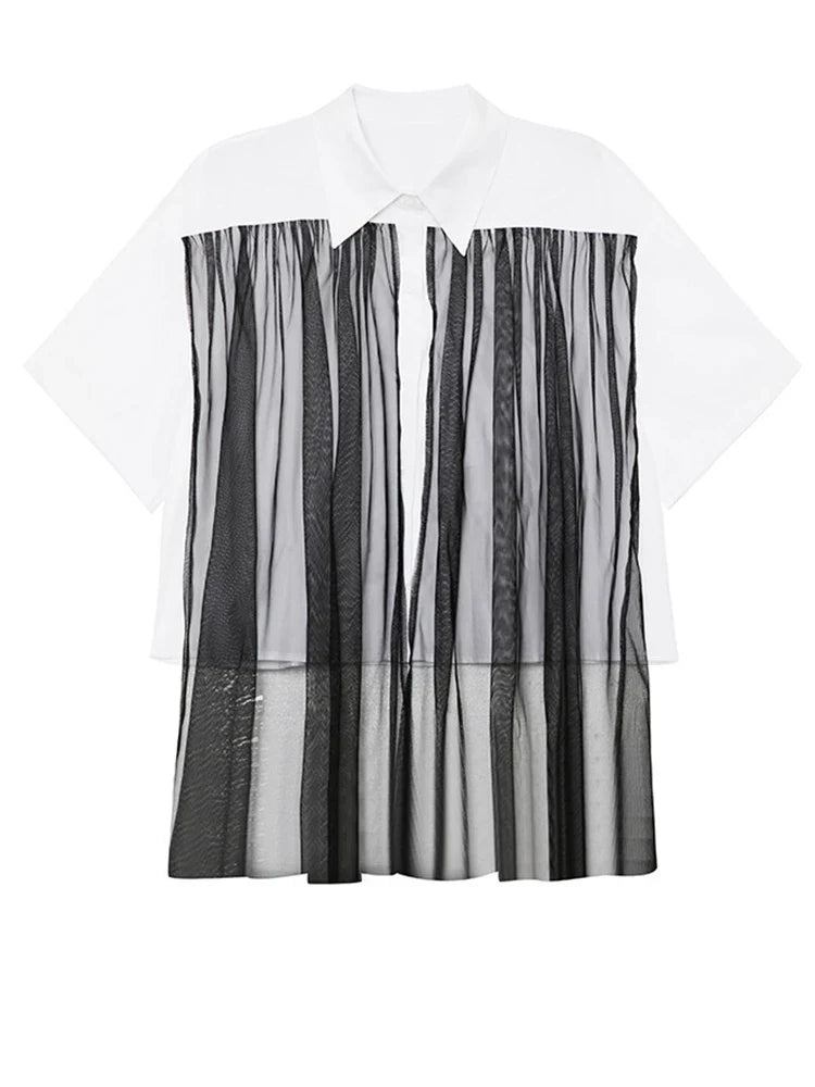 Daring Mesh Color Block Blouse
