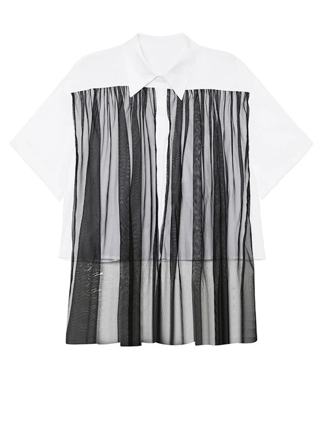 Daring Mesh Color Block Blouse Hover Image