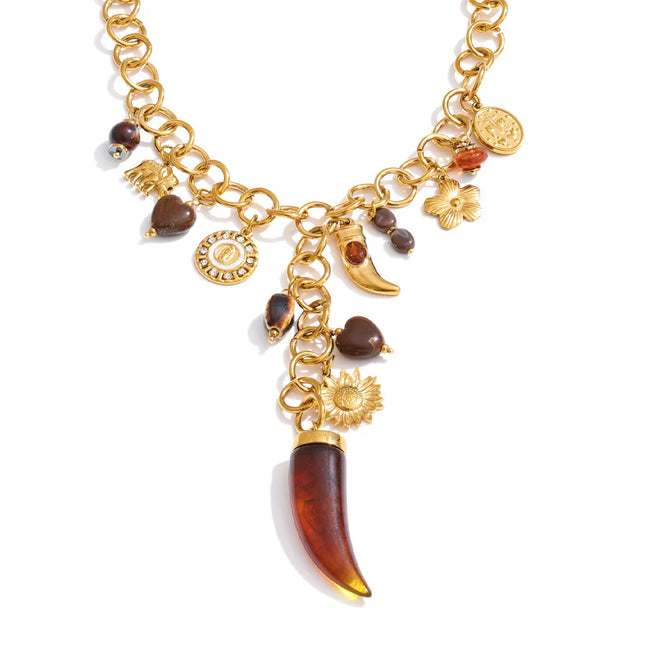 Magnetic Gold Charm Statement Necklace Hover Image