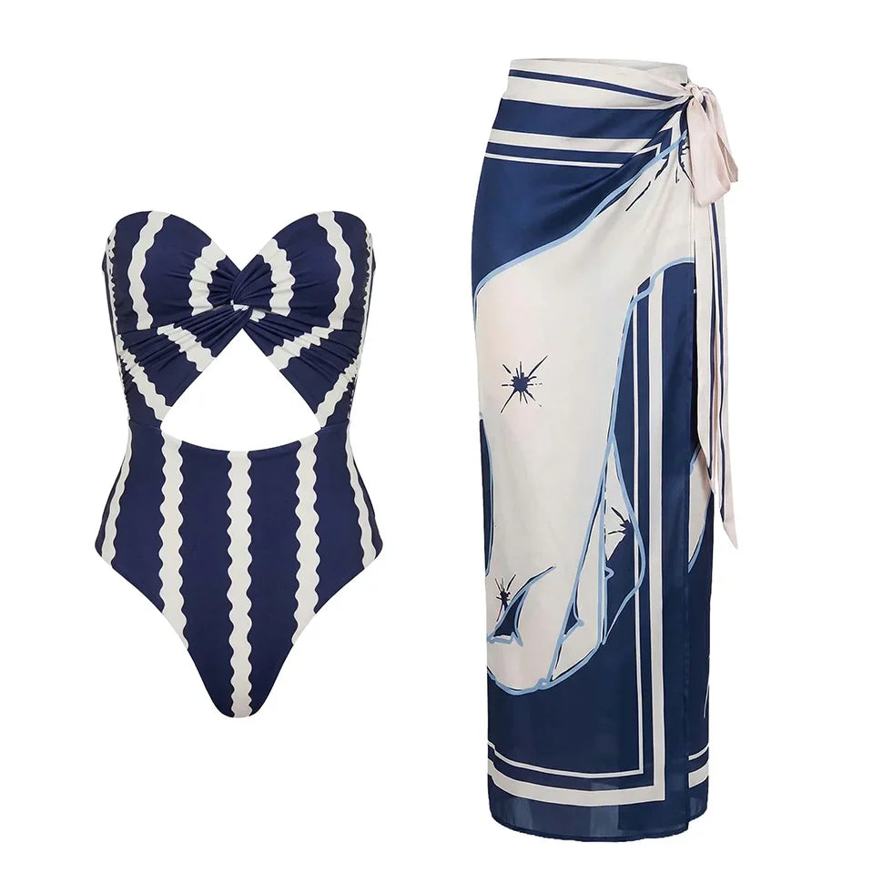 Daring Striped Cutout Swimsuit