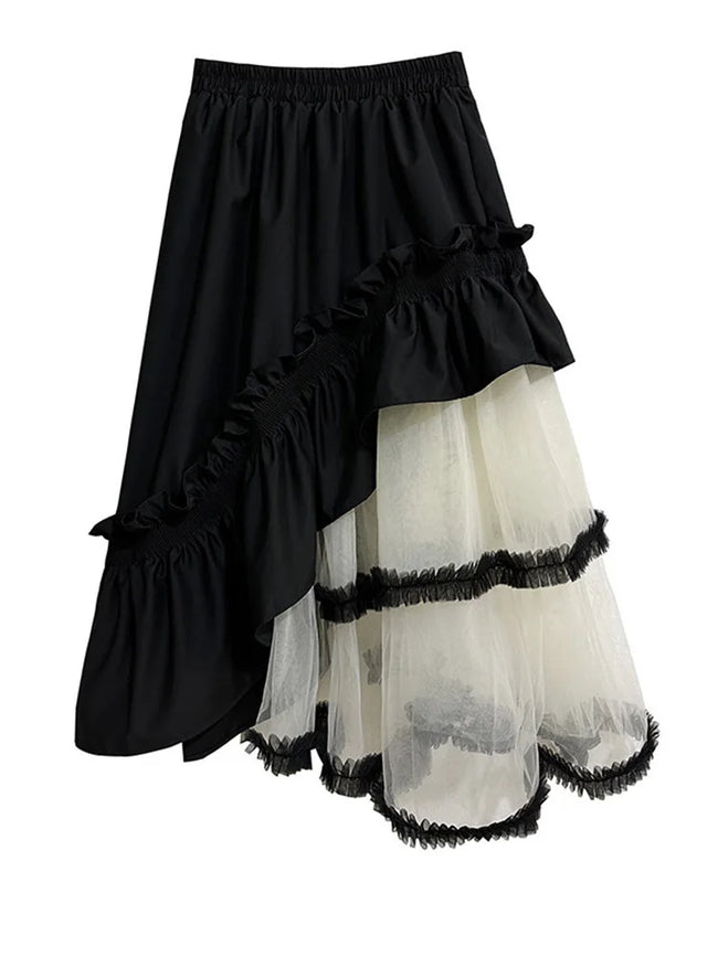 Unique Irregular Ruffle Mesh Skirt Hover Image