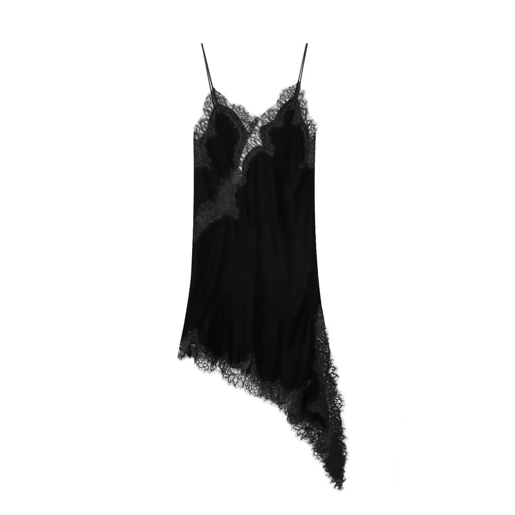 Divine Satin Asymmetric Lace Mini Dress