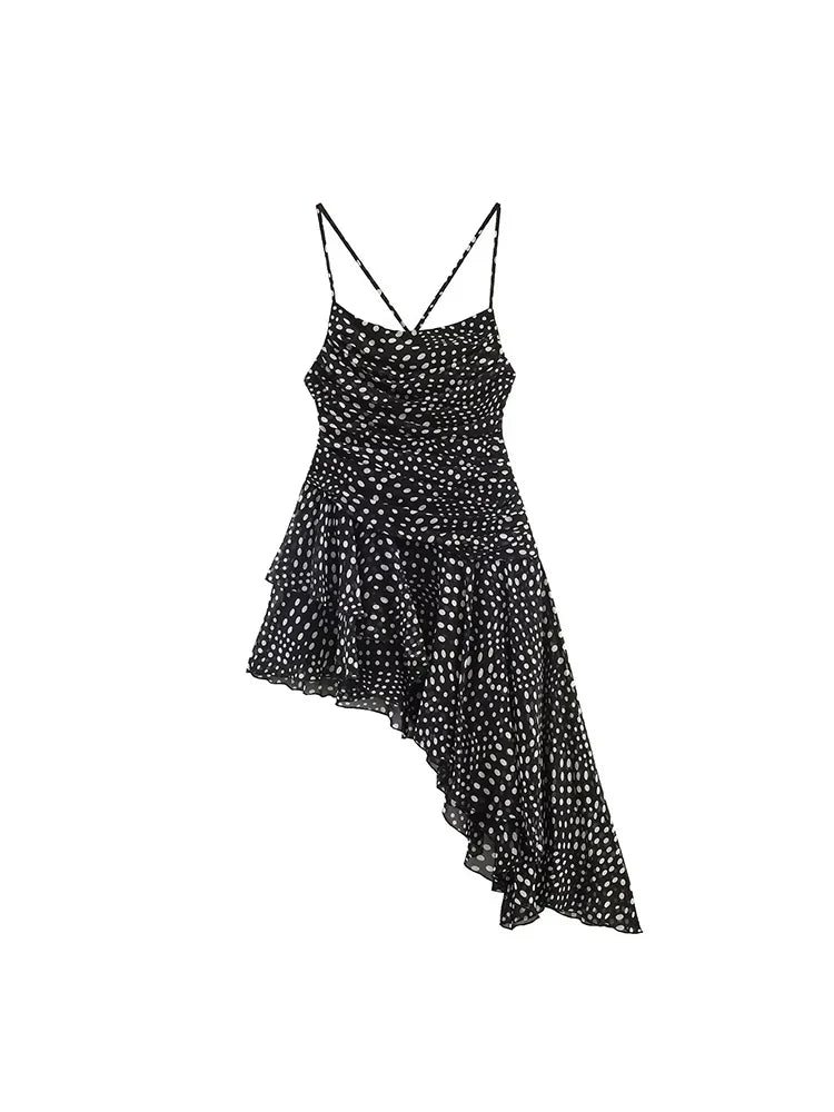 Daring Polka Dot Asymmetrical Mini Dress