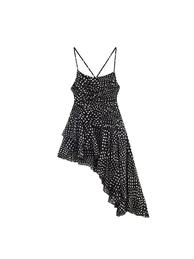 Daring Polka Dot Asymmetrical Mini Dress Hover Image