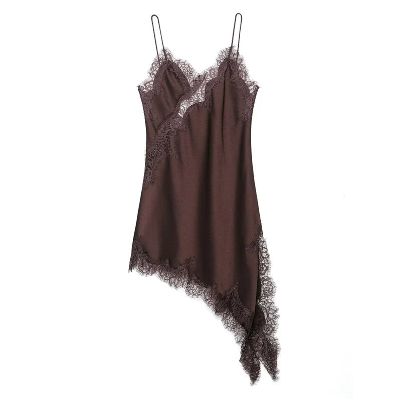 Divine Satin Asymmetric Lace Mini Dress