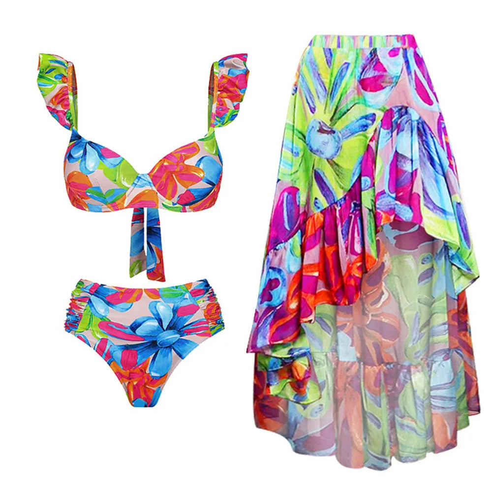 Vibrant Printed Ruffle Bikini Set