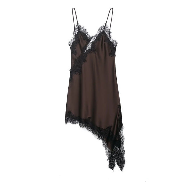 Divine Satin Asymmetric Lace Mini Dress Hover Image