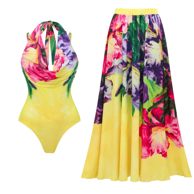 Vivacious Printed Halter One-Piece Hover Image