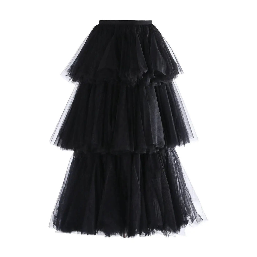 Liberated Mesh Tiered A-Line Skirt