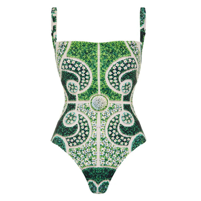 Elegant Printed One-Piece Swimsuit Hover Image
