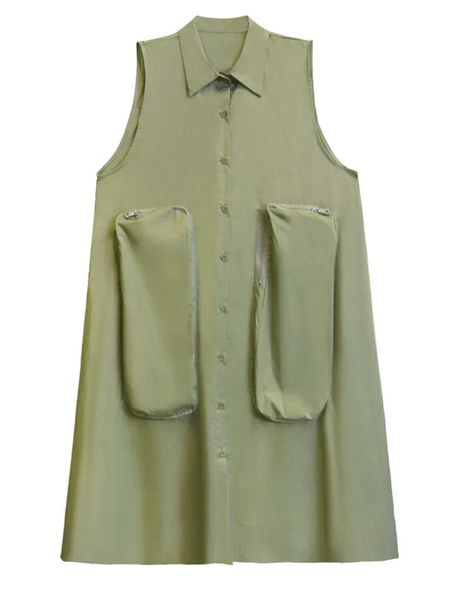 Confident Sleeveless Pocketed Shirt Dress Hover Image