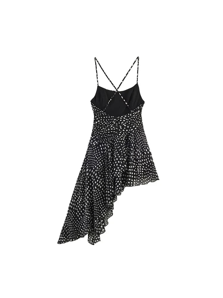 Daring Polka Dot Asymmetrical Mini Dress