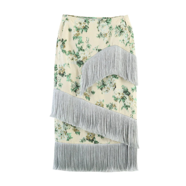 Wanderlust Printed Tassel Midi Skirt Hover Image