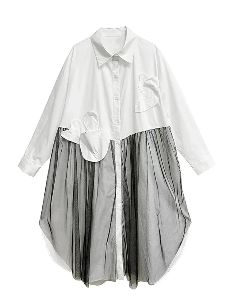 Unique Mesh Patchwork Shirt Dress