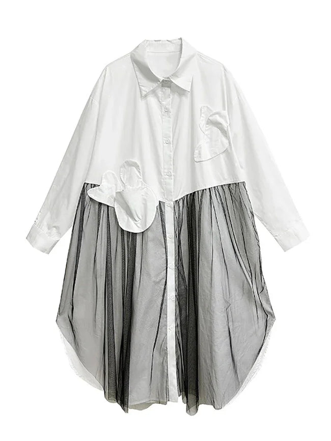 Unique Mesh Patchwork Shirt Dress Hover Image