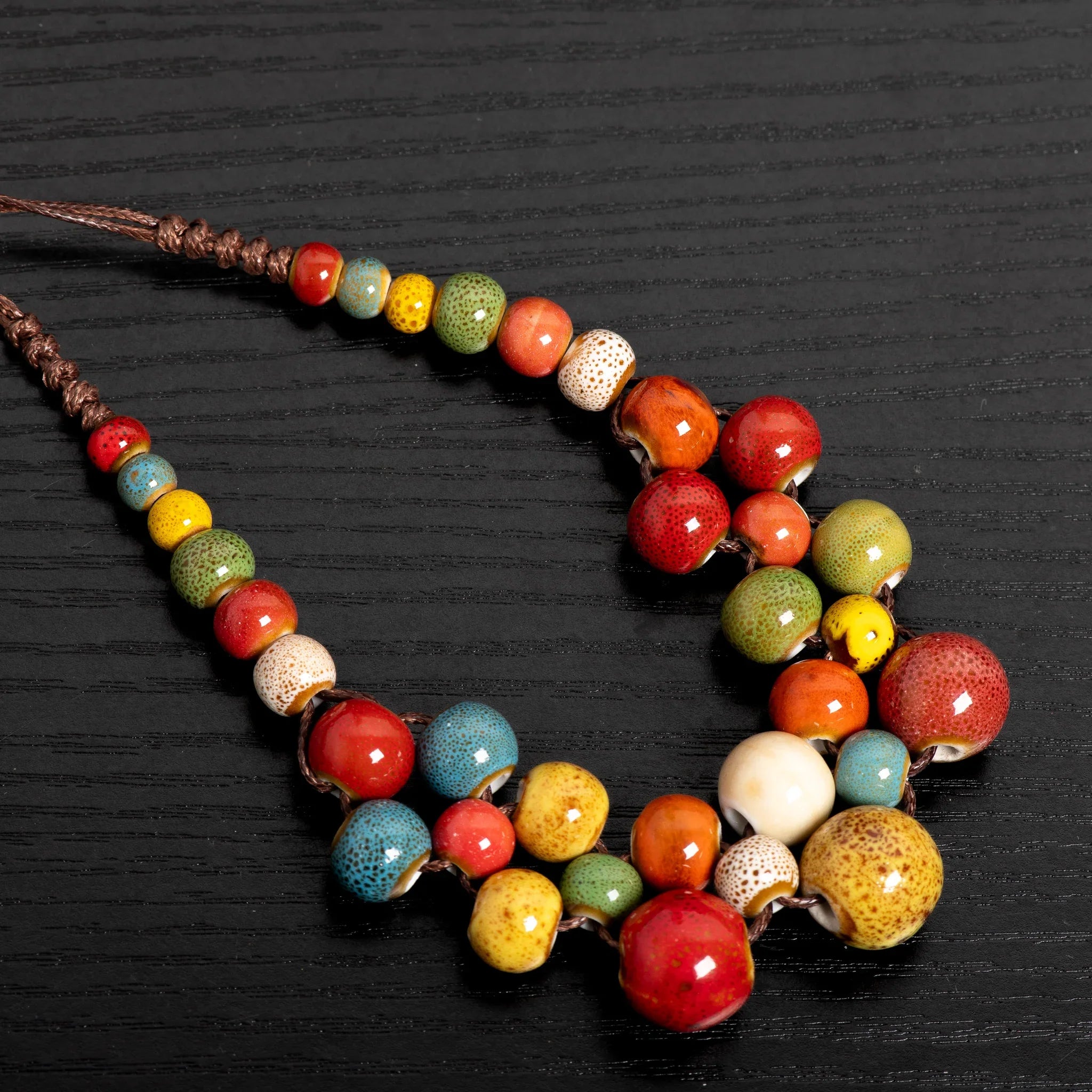 Boho Chic Multilayer Ceramic Necklace - Adjustable Vintage Statement Jewelry