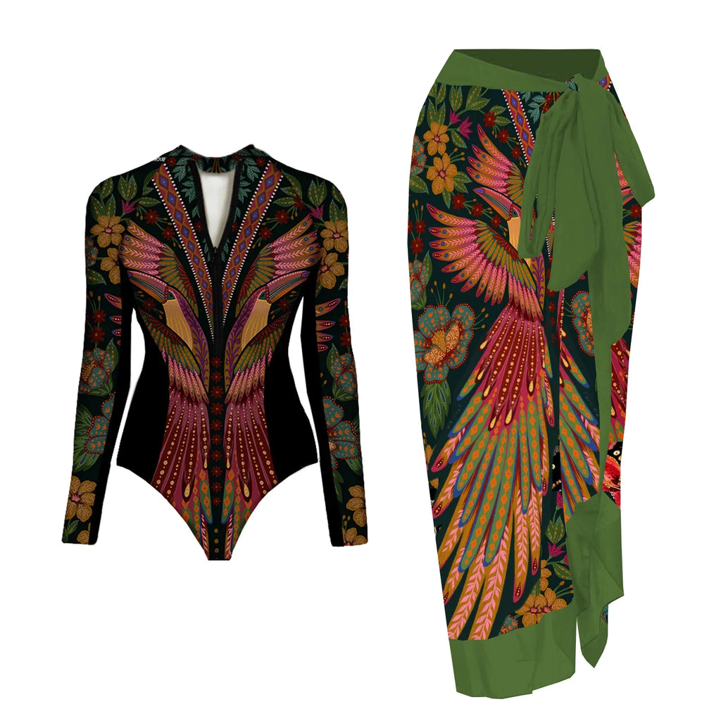 Wild Heart Printed Long-Sleeve One-Piece