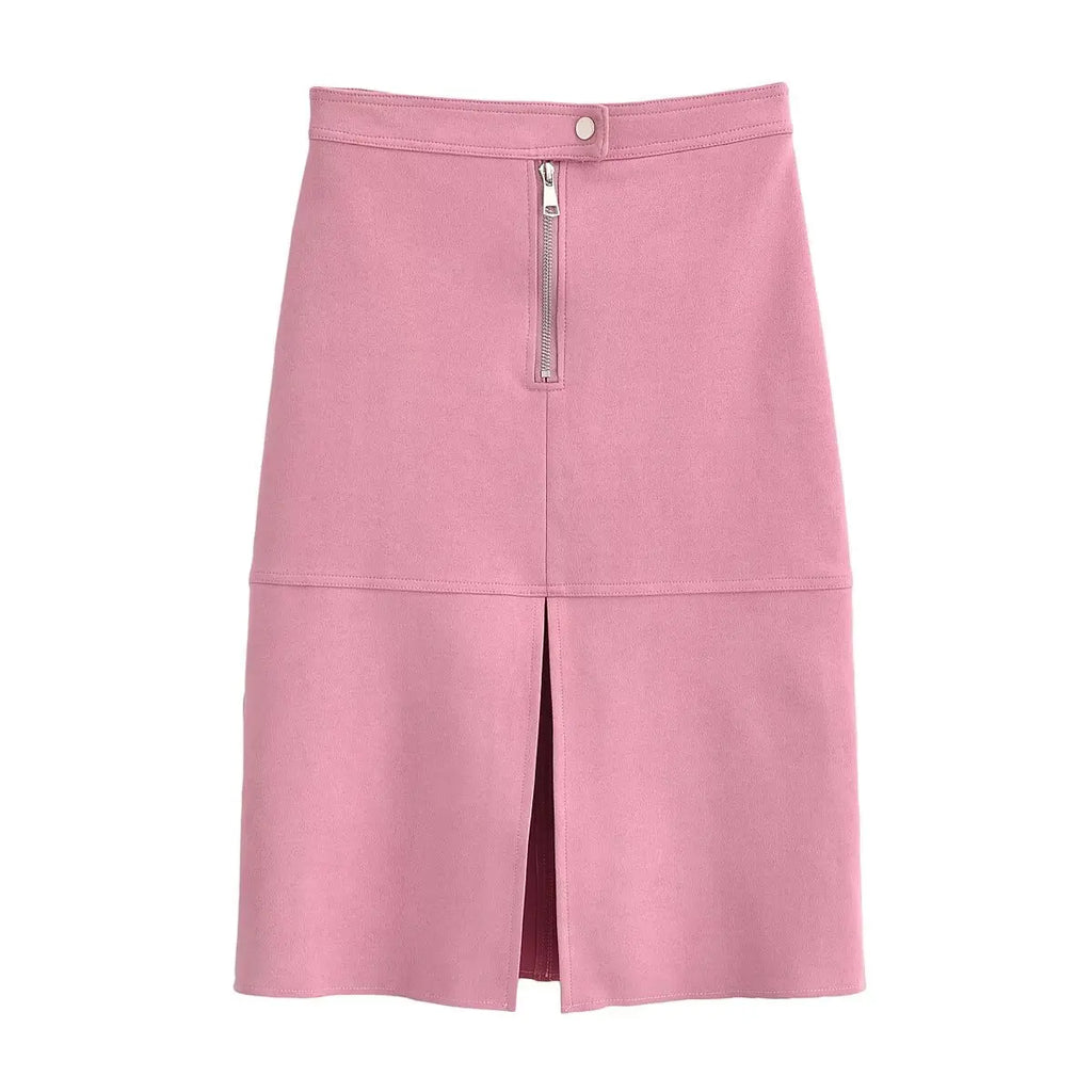 Elegant Suede Belted Skirt Set