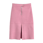 Elegant Suede Belted Skirt Set