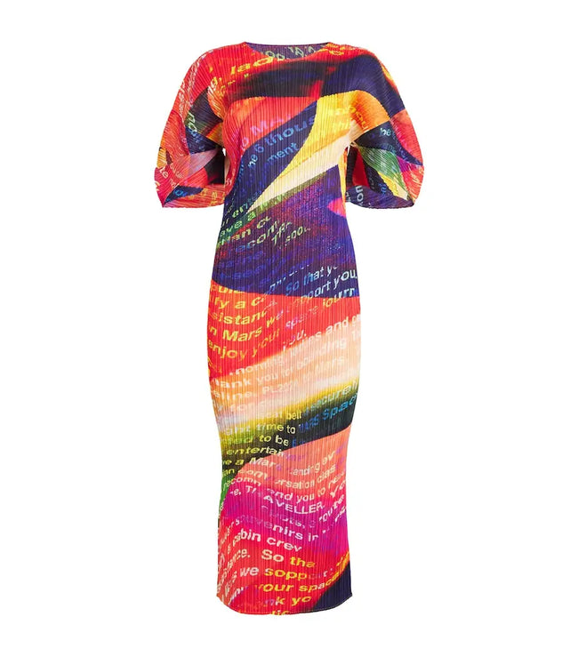 Vibrant Printed Pleated Maxi Dress Hover Image