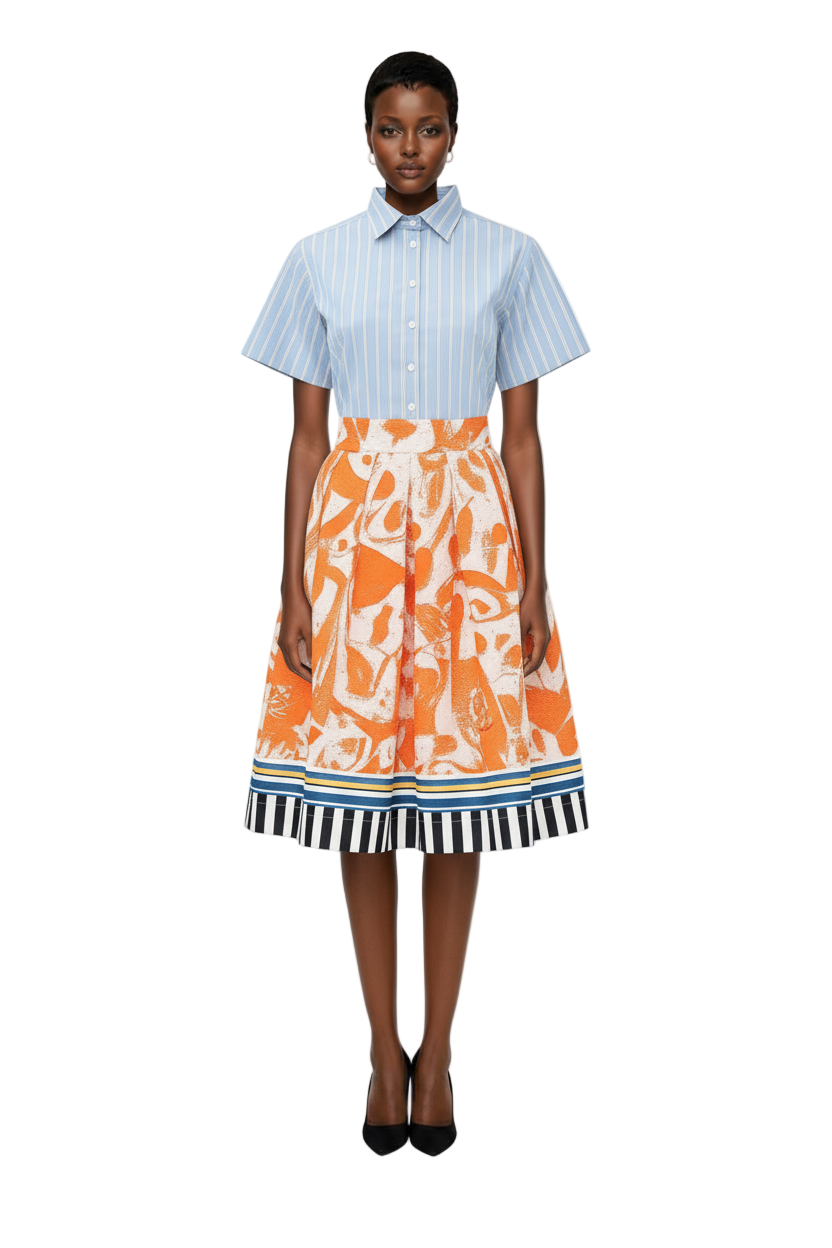 Striped Floral Midi Dress