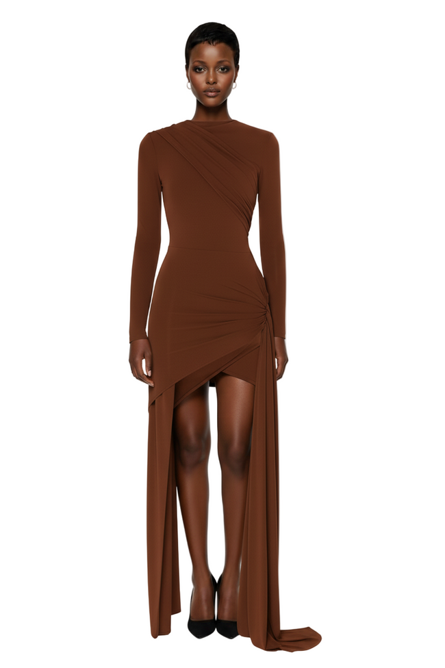 The New Arrivals by Ilkyaz Ozel Draped Mini Dress in Myrrhe Mystere Hover Image