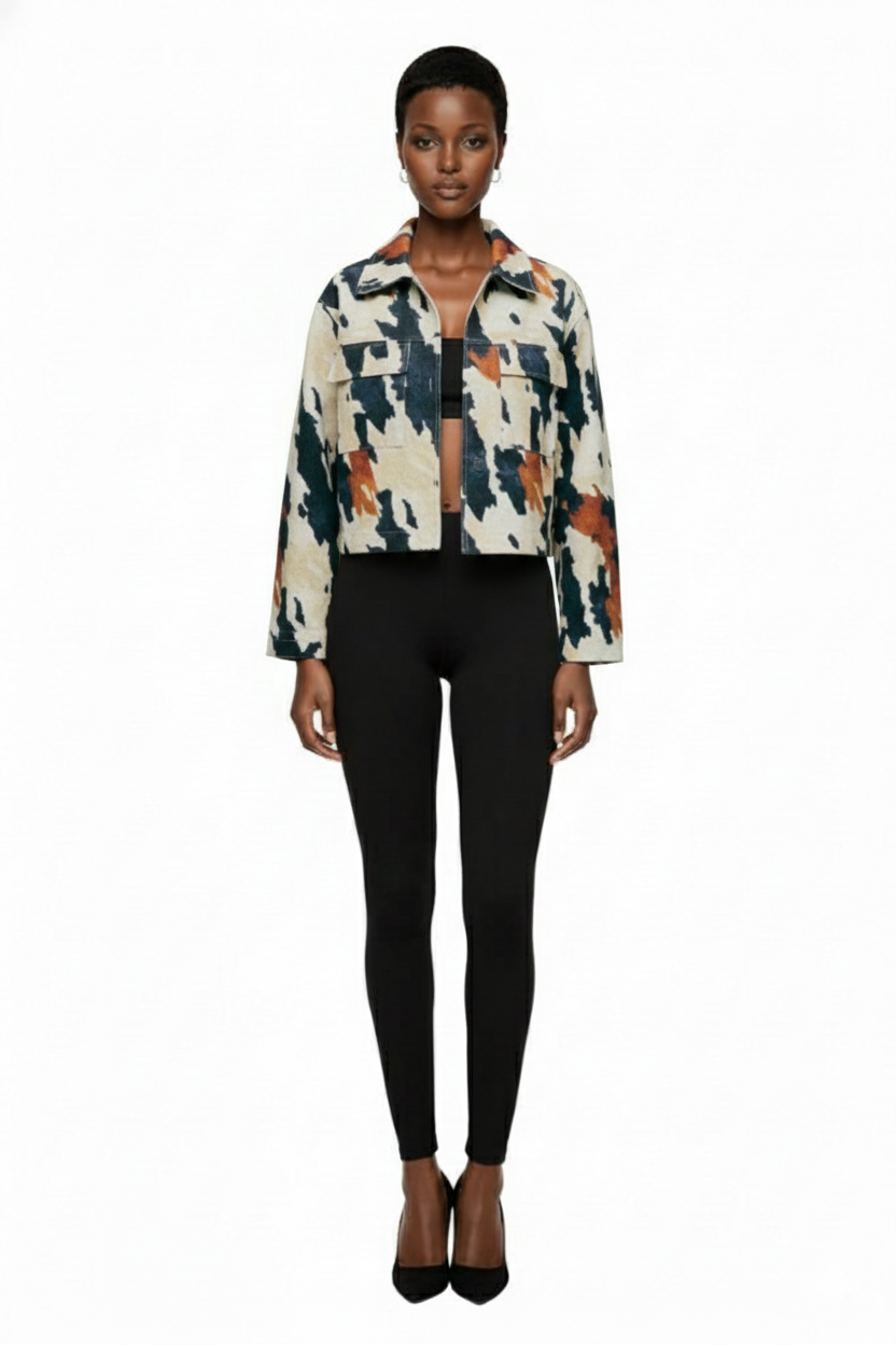 TypaGal Women's All-Over Print Pocket Zip-Up Casual Long Sleeve