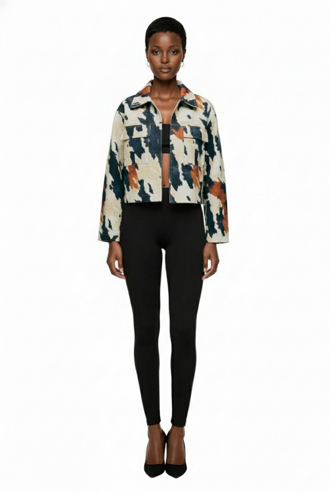 TypaGal Women's All-Over Print Pocket Zip-Up Casual Long Sleeve Hover Image