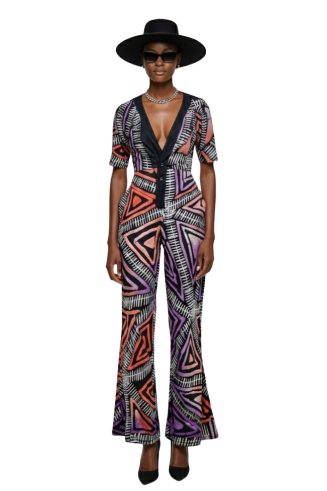 Udo Adire Chiffon Jumpsuit – Hand-dyed Statement Wear Hover Image