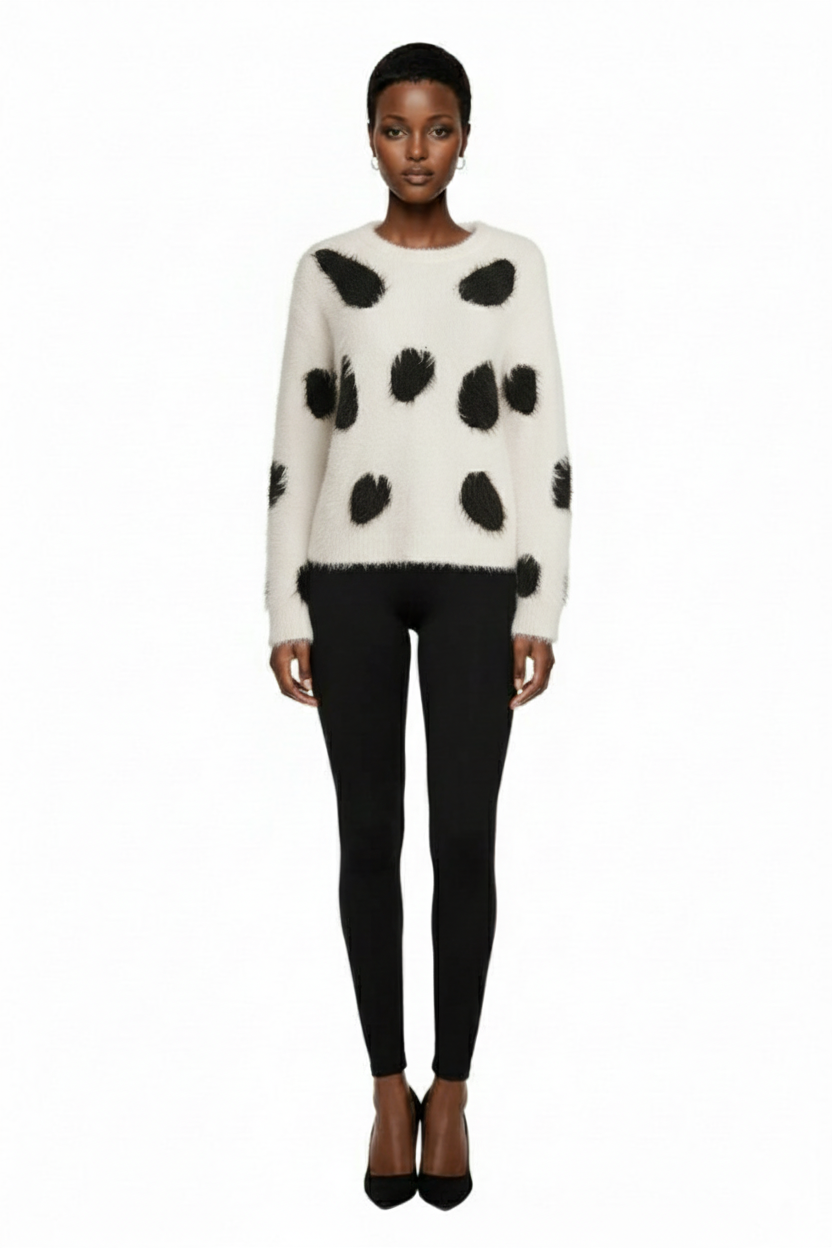 Vesra Women's Elegant Warm Polka Dot Print Crew Neck Sweater