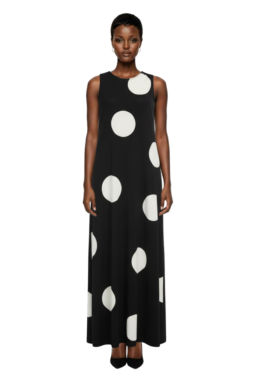 Vivid Style Women's Fashion Design Sense Sleeveless Polka Dot Jersey Long Dress