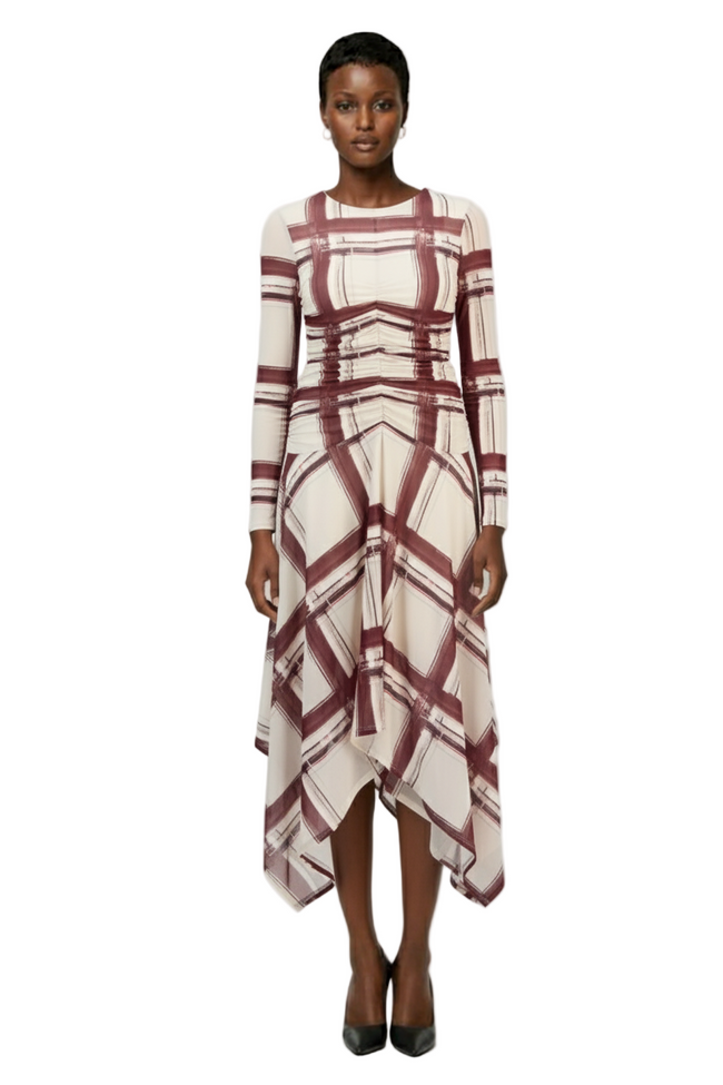 Women's Jendice Mesh Plaid Print Midi Dress Hover Image