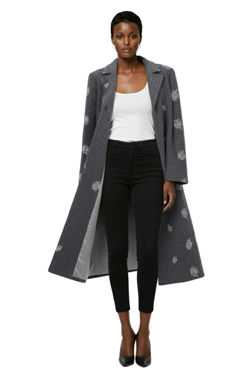 Women's Single-Breasted Sparkle Bouclé Maxi Coat