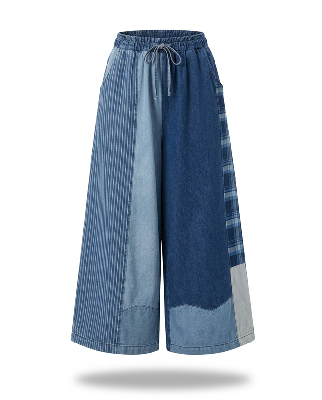 Unique Patchwork Wide Leg Trousers Hover Image
