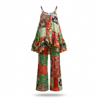 Nyanyi Ankara Faux Silk Tiered Camisole & Wide-Leg Trouser Set