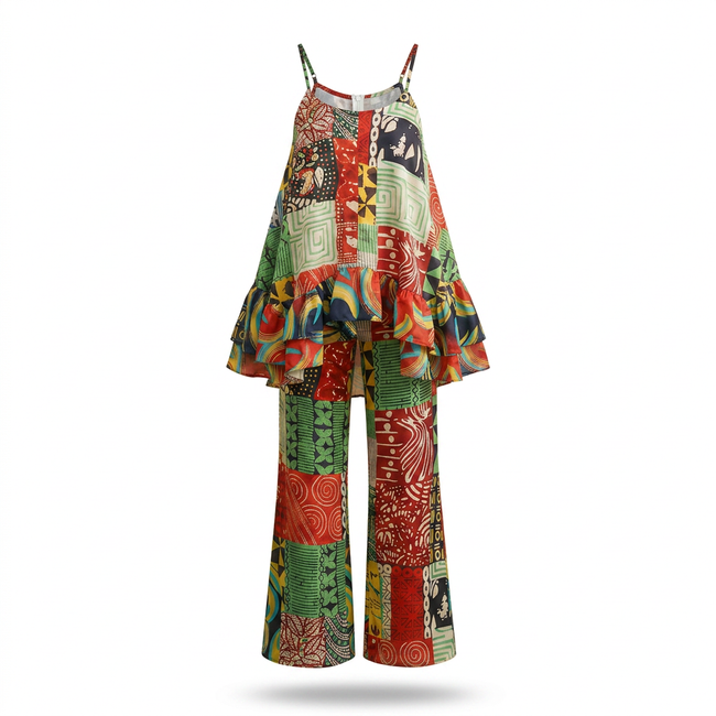 Nyanyi Ankara Faux Silk Tiered Camisole & Wide-Leg Trouser Set Hover Image