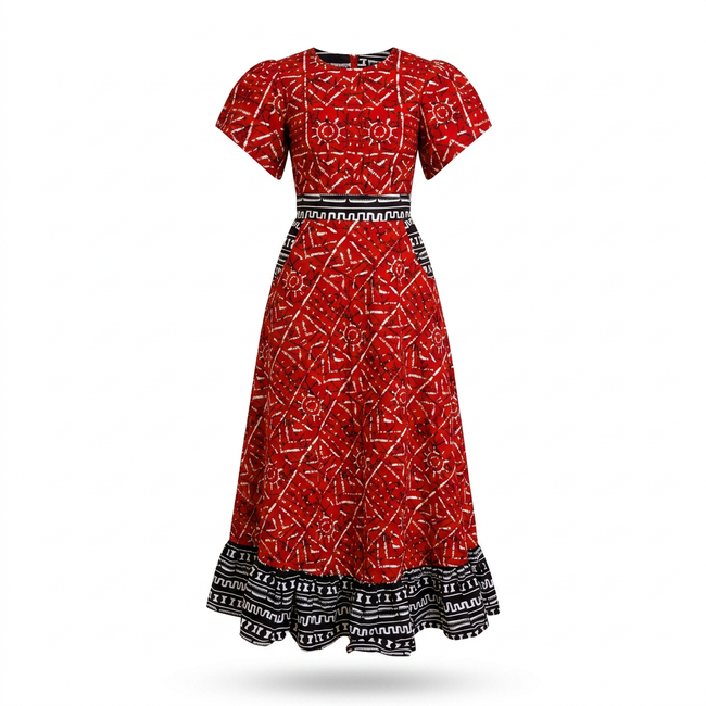 Obataobie Red Ankara Maxi Dress – Bold African Elegance Hover Image