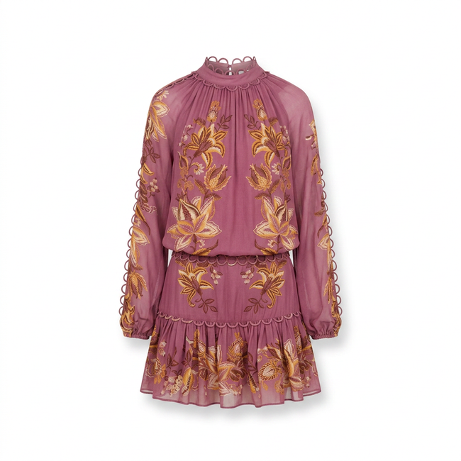 Pink Delicate Chintz Ruffled Mini Dress Hover Image