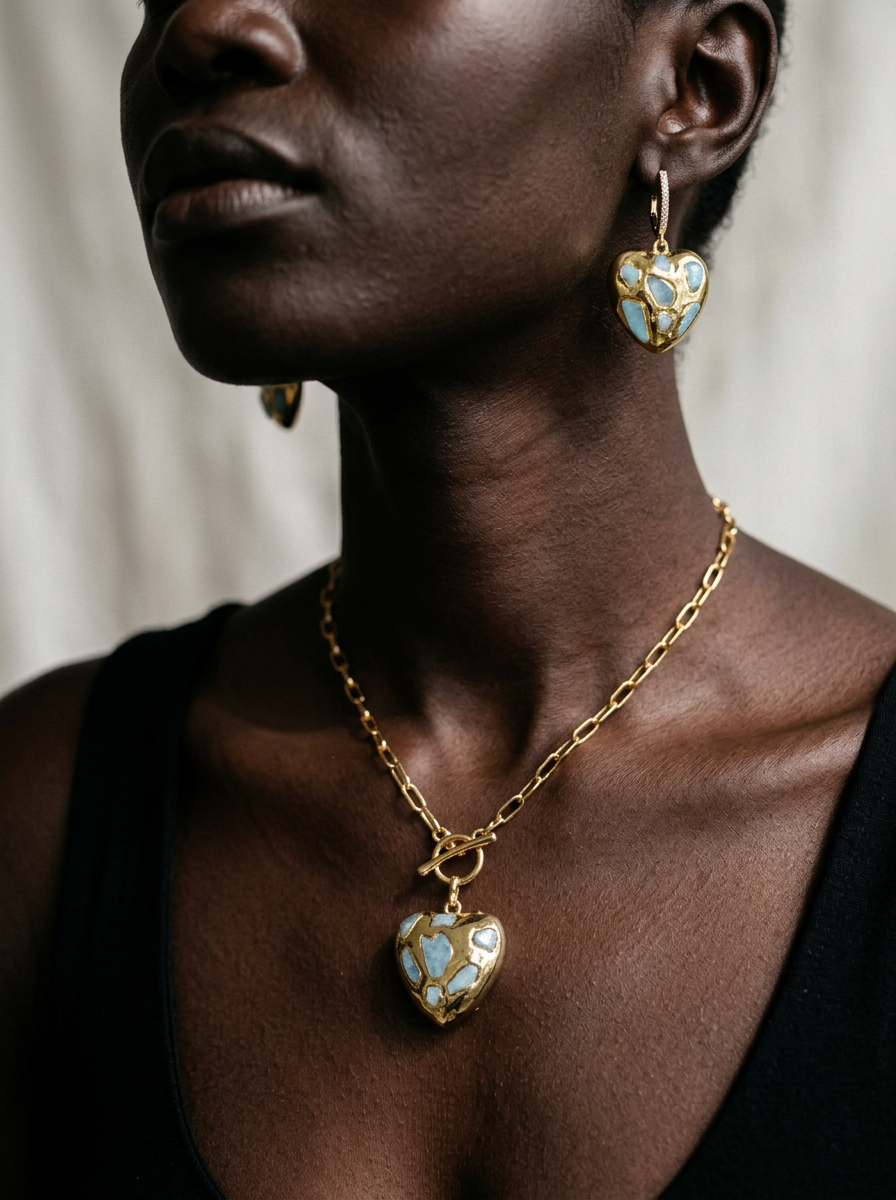 Worthy Gold Larimar Heart Drop Earrings