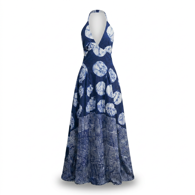 [Pre Order] Akpa Adire Halter Maxi Dress - Flowy & Elegant Hover Image