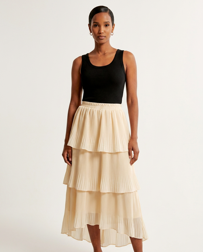 Isolde Tiered Pleated Maxi Skirt Hover Image