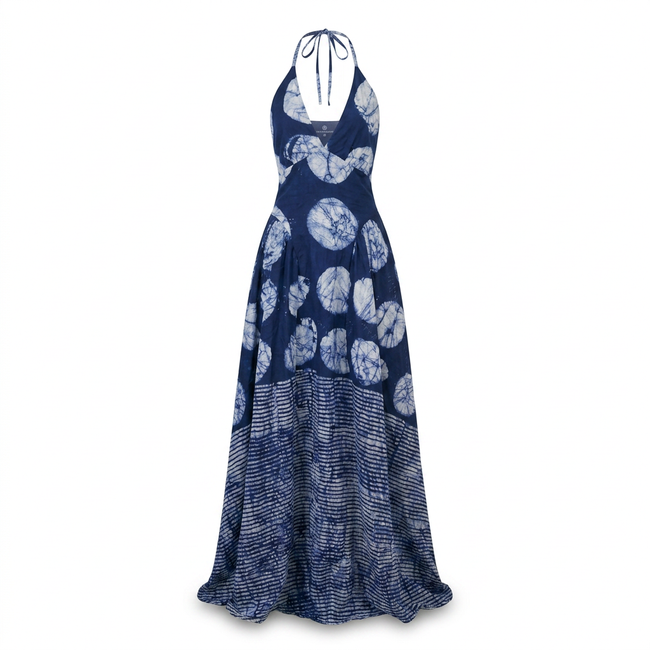 [Pre Order] Akpa Adire Halter Maxi Dress - Flowy & Elegant Hover Image
