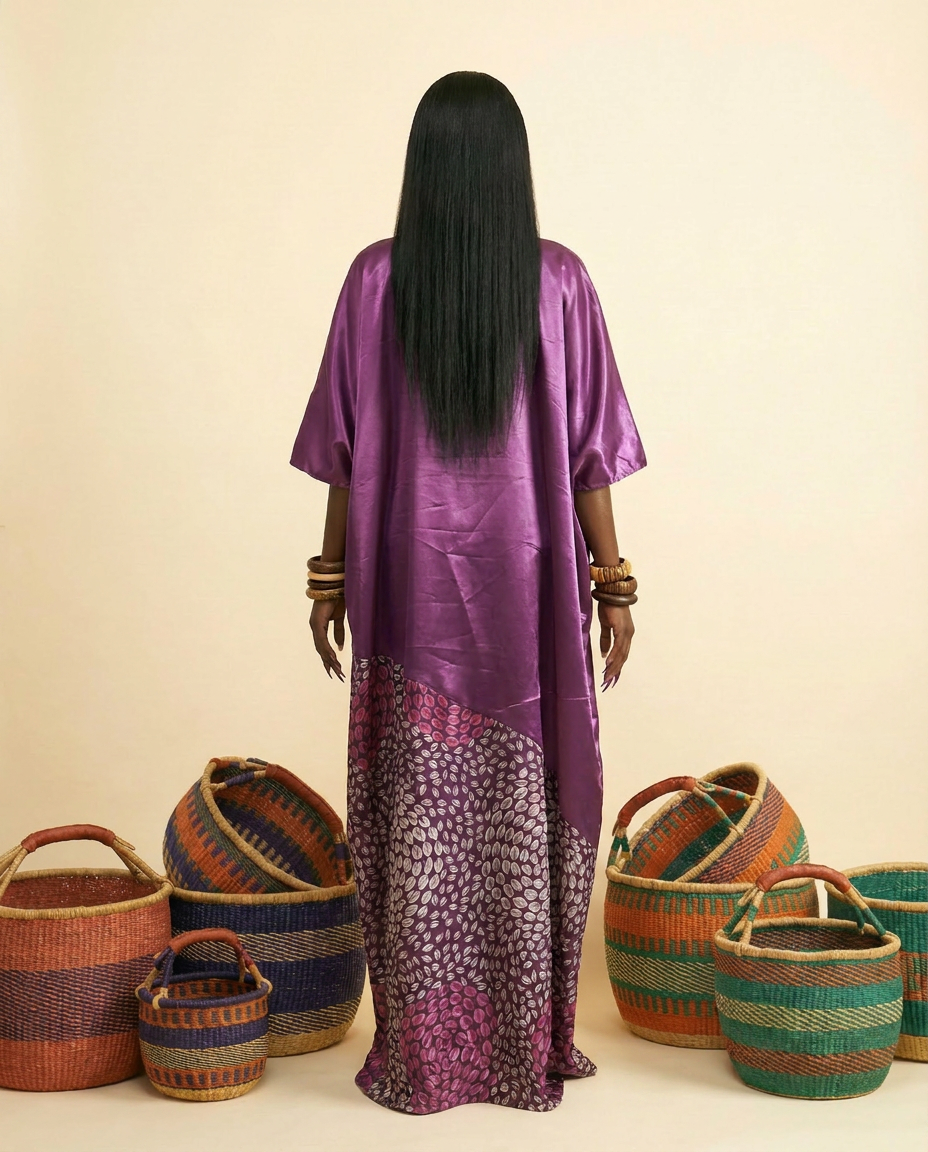 Mba-anu Liquid Mikado & Ankara Silk Boubou Dress