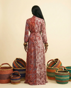 Ijenu Two-Tone Adire A-Line Dress with Bell Sleeves