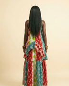 Imi Adire Mixed-Print Midi Dress - Voluminous & Elegant