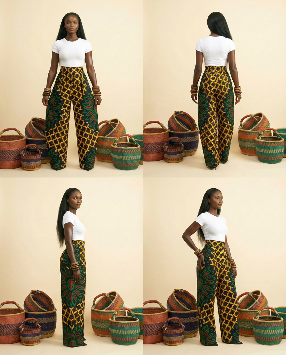 Uwa Ankara Cotton High-Waist Wide-Leg Trousers