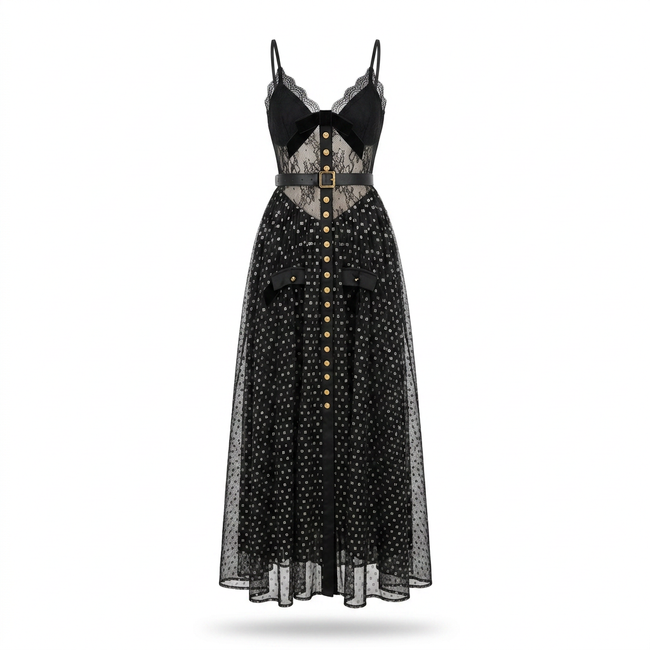 Audacious Polka Dot Mesh Maxi Dress Hover Image