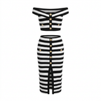 Confident Striped Button Two-Piece Set